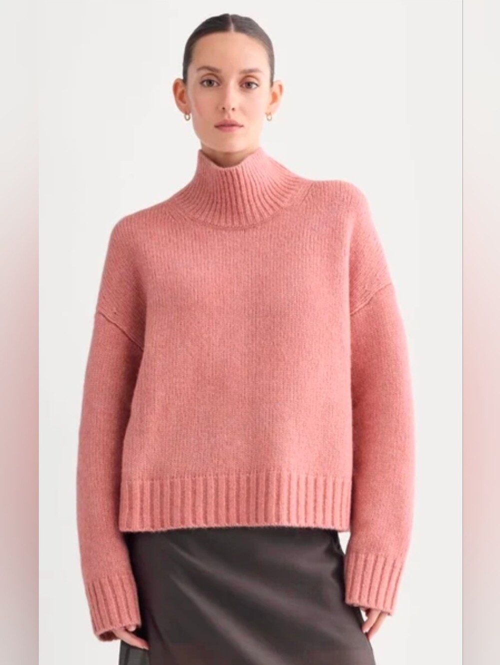 Rachel Zoe Soft Pink Fuzzy Turtleneck Sweater 100% Wool M